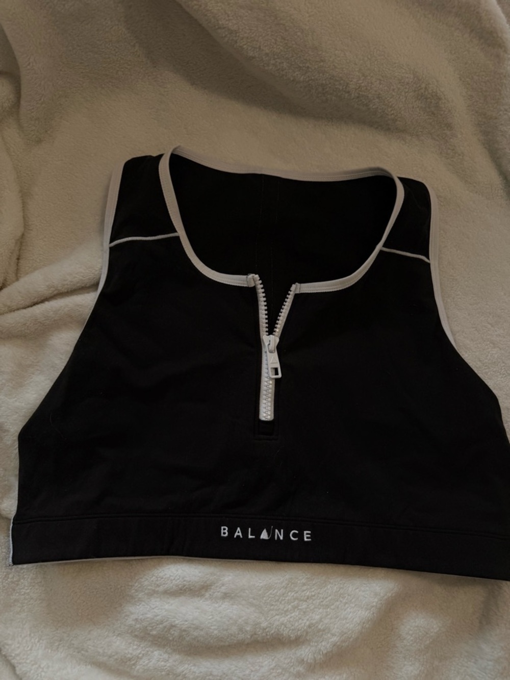 BALANCE Black Zip-Front Sports Crop with White Trim